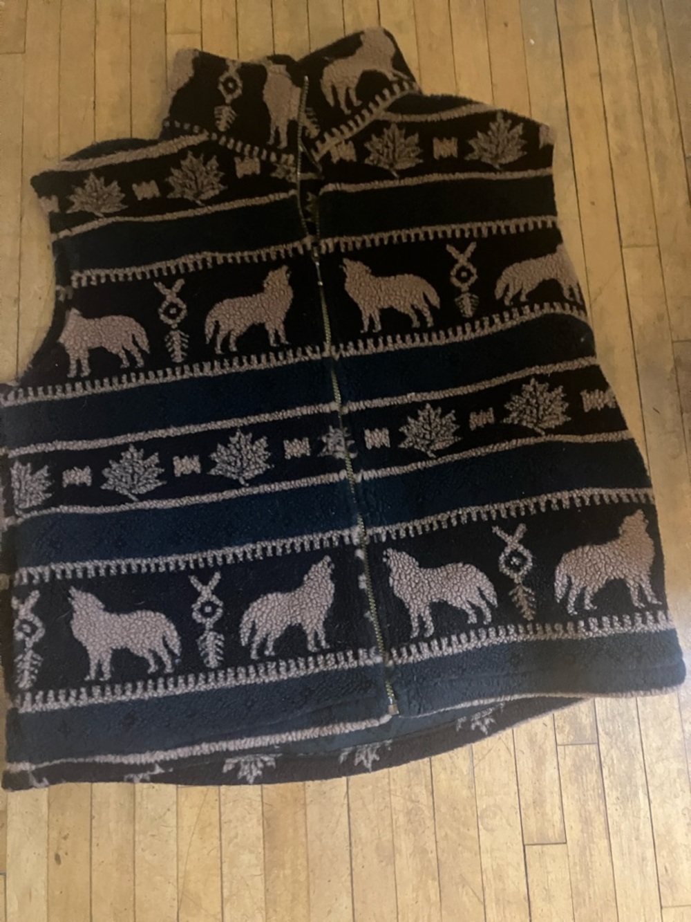 Men's Black & Tan Patterned Zip-Front Sweater Vest